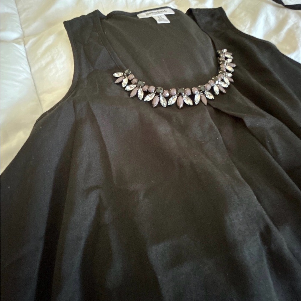 Motherhood Maternity Black Sleeveless Shirt with Jewel Neckline, Size Small